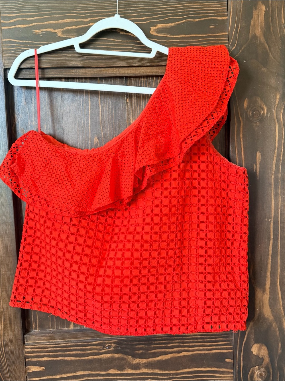 Red One-Shoulder Ruffle Eyelet Top - Picture 3 of 3